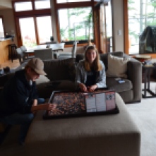 Jacob and Hannah doing a puzzle at auntie Joanne's and uncle Mick's beach house on Whidbey Island USA