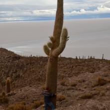 Jake making friends, Cactus Island in the middle of the Salt Flats tour Bolivia